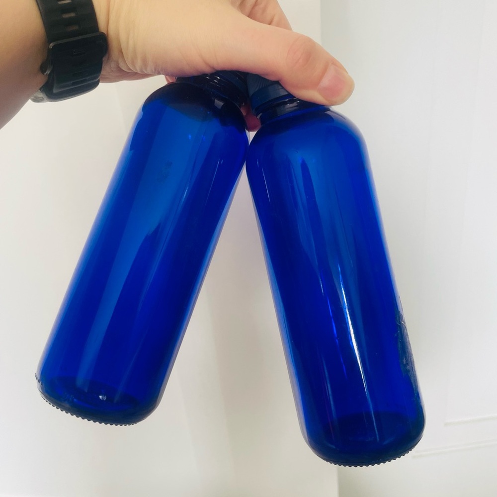 Set of Exquisite Cobalt Blue Water Glass Bottle Floral 3D Artwork